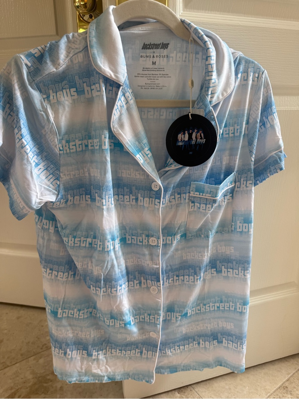 Backstreet Boys PJS NWT!!! Blue Stripe Logo Short Sleeve Pajama set- Women's M